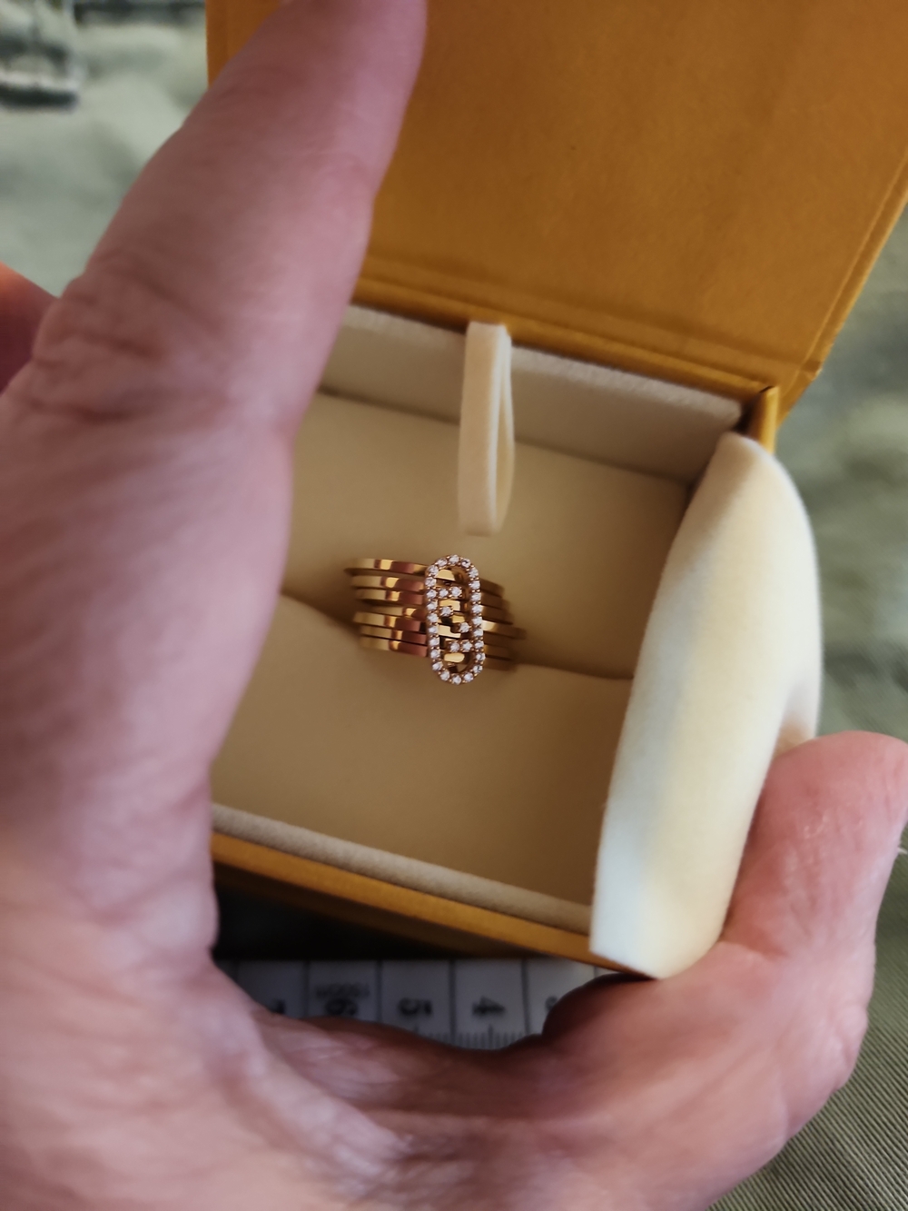 Authentic Fendi Crystal Multi Band Ring Gold Tone Size 6–6.5 Wide Statement - Picture 2 of 8